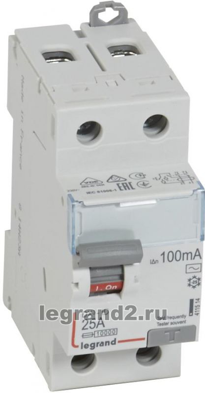 УЗО 2 полюса 100mA 25А 2М (AC) УЗО 2 полюса 100mA 25А 2М (AC)