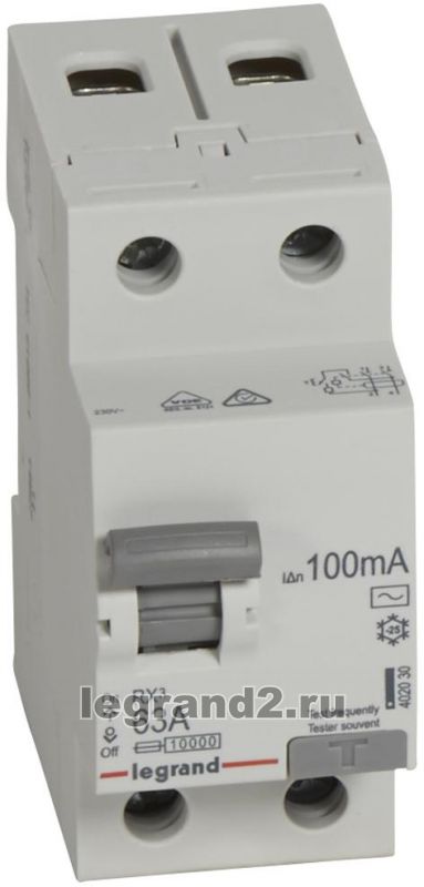 УЗО 2 полюса 100mA 63А 2М (AC) УЗО 2 полюса 100mA 63А 2М (AC)
