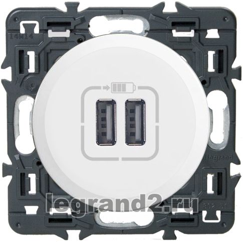 Зарядное устройство USB Legrand, USB-A x 2, 3A (Белый) Зарядное устройство USB Legrand, USB-A x 2, 3A (Белый)