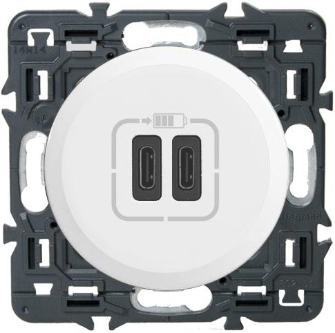 Зарядное устройство USB Legrand, USB-C x 2, 3A (Белый) Зарядное устройство USB Legrand, USB-C x 2, 3A (Белый)