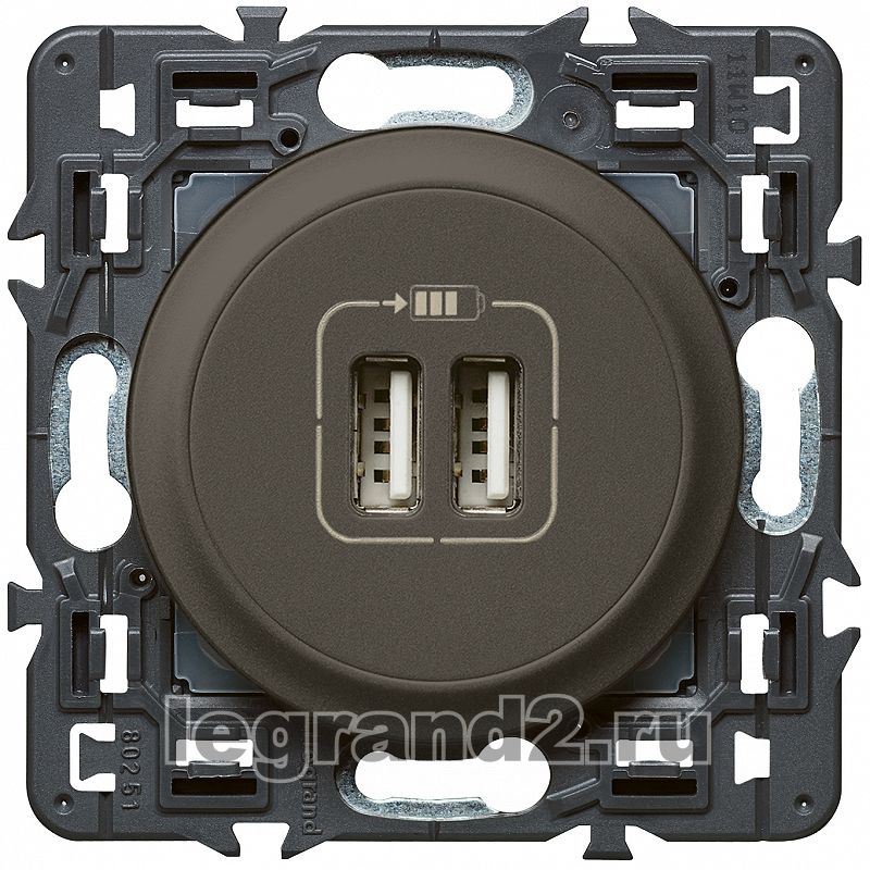 Зарядное устройство USB Legrand, USB-A x 2, 3A (графит) Зарядное устройство USB Legrand, USB-A x 2, 3A (графит)