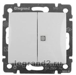 Двухклавишный выключатель Legrand Valena с подсветкой с нейтралью (Белый) Двухклавишный выключатель Legrand Valena с подсветкой с нейтралью (Белый)