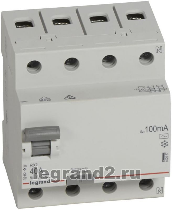 УЗО 4 полюса 100mA 40А 4М (AC) УЗО 4 полюса 100mA 40А 4М (AC)