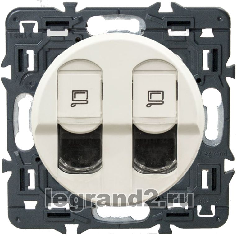 Розетка компьютерная RJ45 двойная Legrand Celiane с лицевой панелью (белый) Розетка компьютерная RJ45 двойная Legrand Celiane с лицевой панелью (белый)