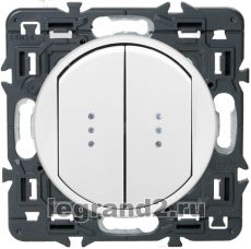Переключатель двухклавишный с подсветкой Legrand Celiane 10А с клавишей (белый) Переключатель двухклавишный с подсветкой Legrand Celiane 10А с клавишей (белый)