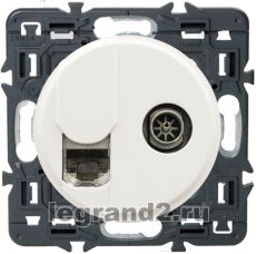 Розетка комбинированная: компьютерная RJ45 + ТВ Legrand Celiane с лицевой панелью (белый) Розетка комбинированная: компьютерная RJ45 + ТВ Legrand Celiane с лицевой панелью (белый)