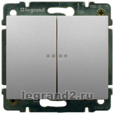 Выключатель двухклавишный с подсветкой 10А с клавишей Legrand Galea Life (алюминий) Выключатель двухклавишный с подсветкой 10А с клавишей Legrand Galea Life (алюминий)