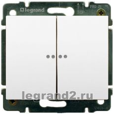 Выключатель двухклавишный с подсветкой 10А с клавишей Legrand Galea Life (белый) Выключатель двухклавишный с подсветкой 10А с клавишей Legrand Galea Life (белый)