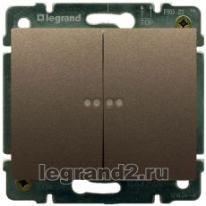 Выключатель двухклавишный с подсветкой 10А с клавишей Legrand Galea Life (темная бронза) Выключатель двухклавишный с подсветкой 10А с клавишей Legrand Galea Life (темная бронза)